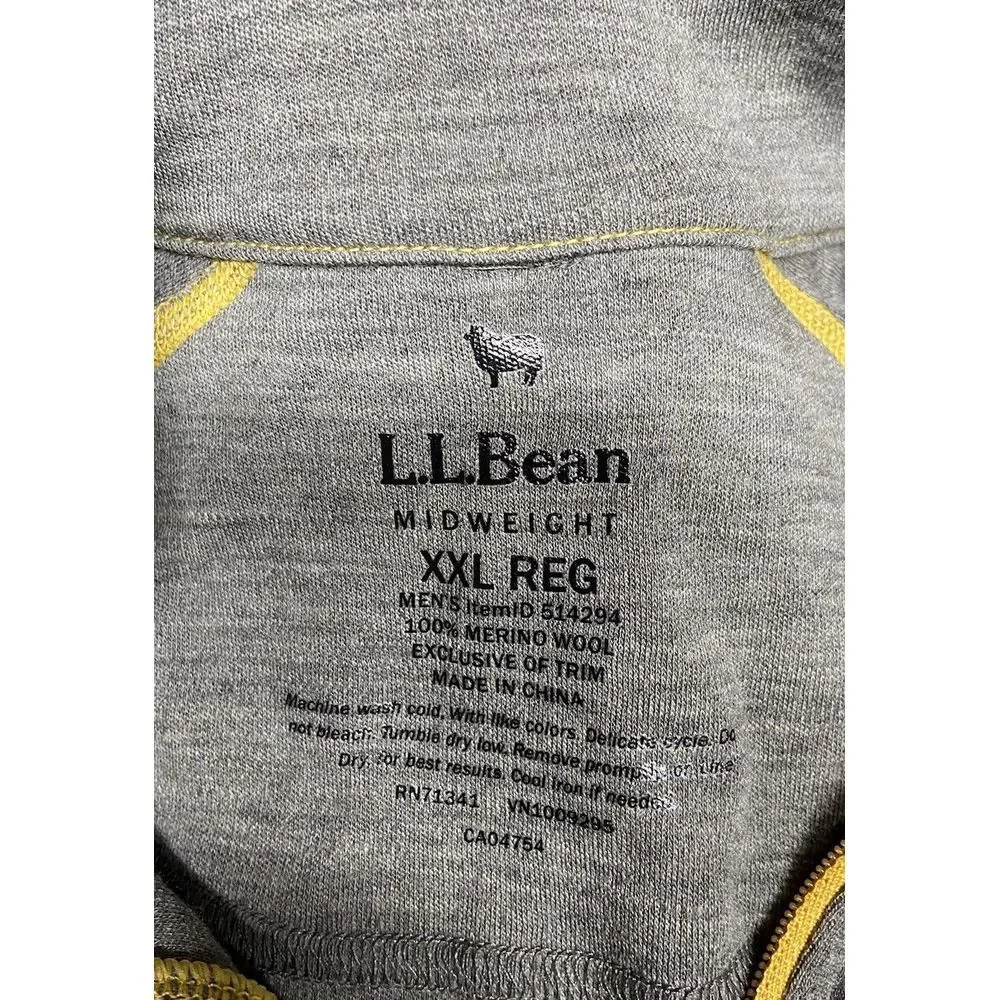 LL Bean Baselayer XXL 100% Merino Wool Cresta Midweight 250 Quarter Zip‎ Top